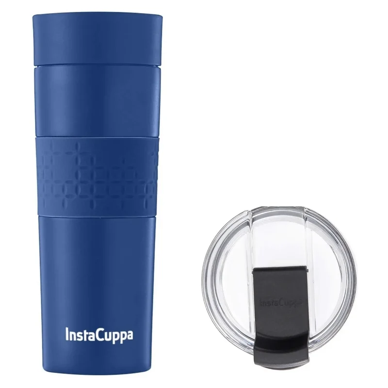 InstaCuppa Vacuum Insulated Travel Mug, Stainless Steel Double Walled Thermos for Hot or Cold Coffee, Tea, Spill and Leak Proof with