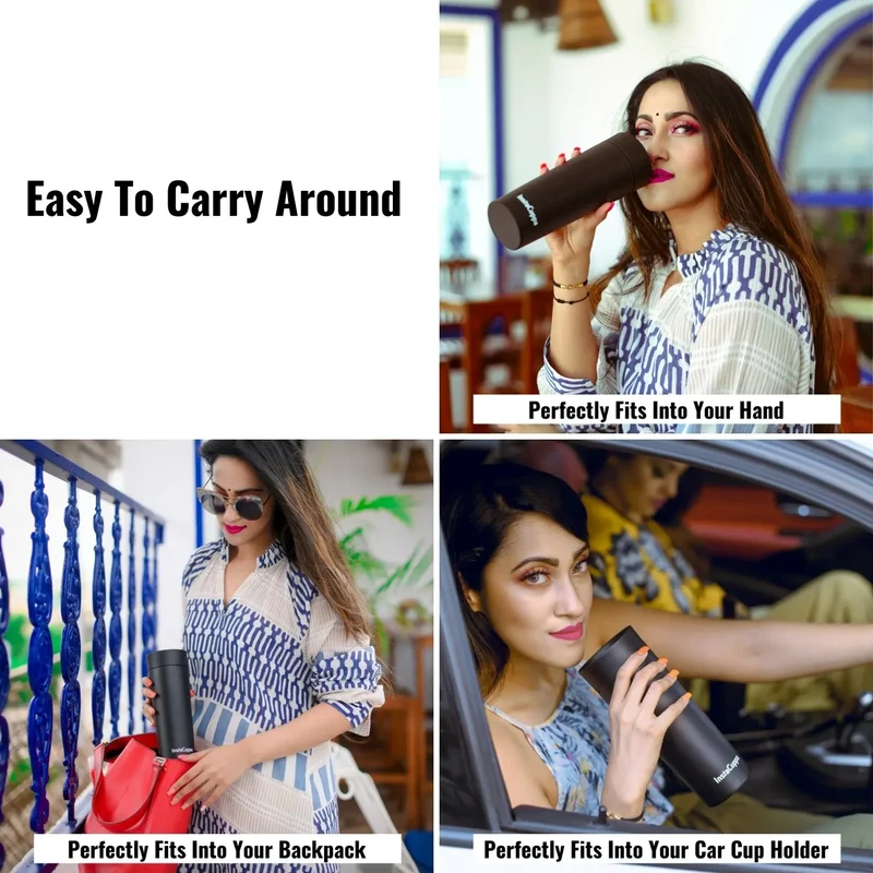 InstaCuppa Thermos Tea Infuser Travel Mug - Stainless Steel Infusion Unit, Double Walled Vacuum Insulation, Sipper Lid, Silicone Grip