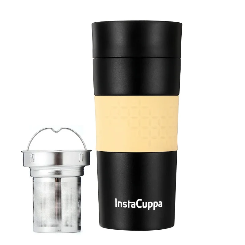 InstaCuppa Thermos Tea Infuser Travel Mug - Stainless Steel Infusion Unit, Double Walled Vacuum Insulation, Sipper Lid, Silicone Grip