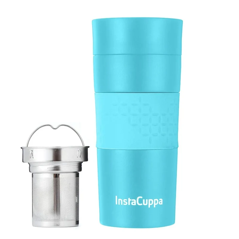 InstaCuppa Thermos Tea Infuser Travel Mug - Stainless Steel Infusion Unit, Double Walled Vacuum Insulation, Sipper Lid, Silicone Grip