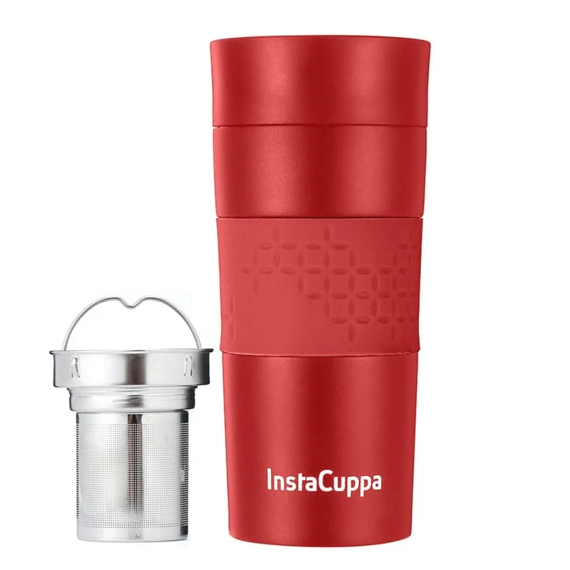 InstaCuppa Thermos Tea Infuser Travel Mug - Stainless Steel Infusion Unit, Double Walled Vacuum Insulation, Sipper Lid, Silicone Grip