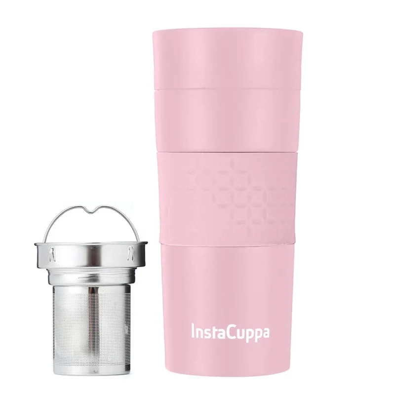 InstaCuppa Thermos Tea Infuser Travel Mug - Stainless Steel Infusion Unit, Double Walled Vacuum Insulation, Sipper Lid, Silicone Grip