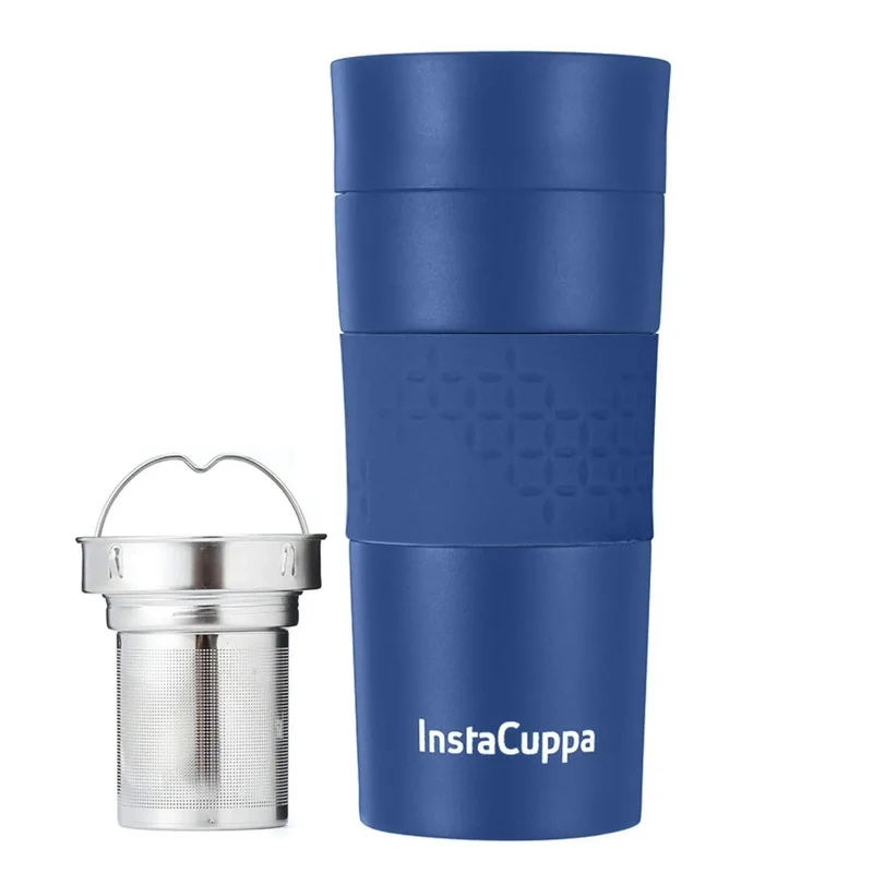 InstaCuppa Thermos Tea Infuser Travel Mug - Stainless Steel Infusion Unit, Double Walled Vacuum Insulation, Sipper Lid, Silicone Grip