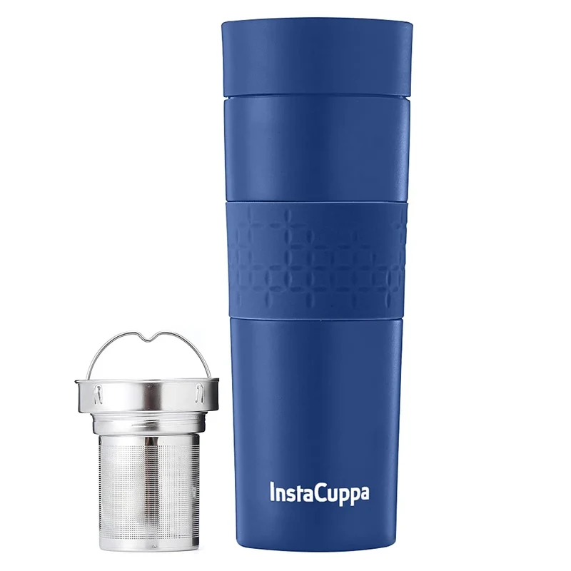 InstaCuppa Thermos Tea Infuser Travel Mug - Stainless Steel Infusion Unit, Double Walled Vacuum Insulation, Sipper Lid, Silicone Grip