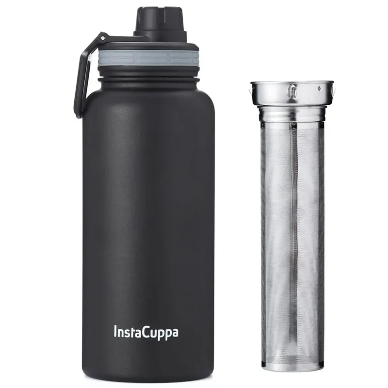 InstaCuppa Thermos Fruit Infuser Water Bottle - Double Walled Vacuum Insulation, Full Length Stainless Steel Infusion Unit,