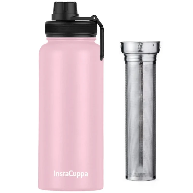 InstaCuppa Thermos Fruit Infuser Water Bottle - Double Walled Vacuum Insulation, Full Length Stainless Steel Infusion Unit,