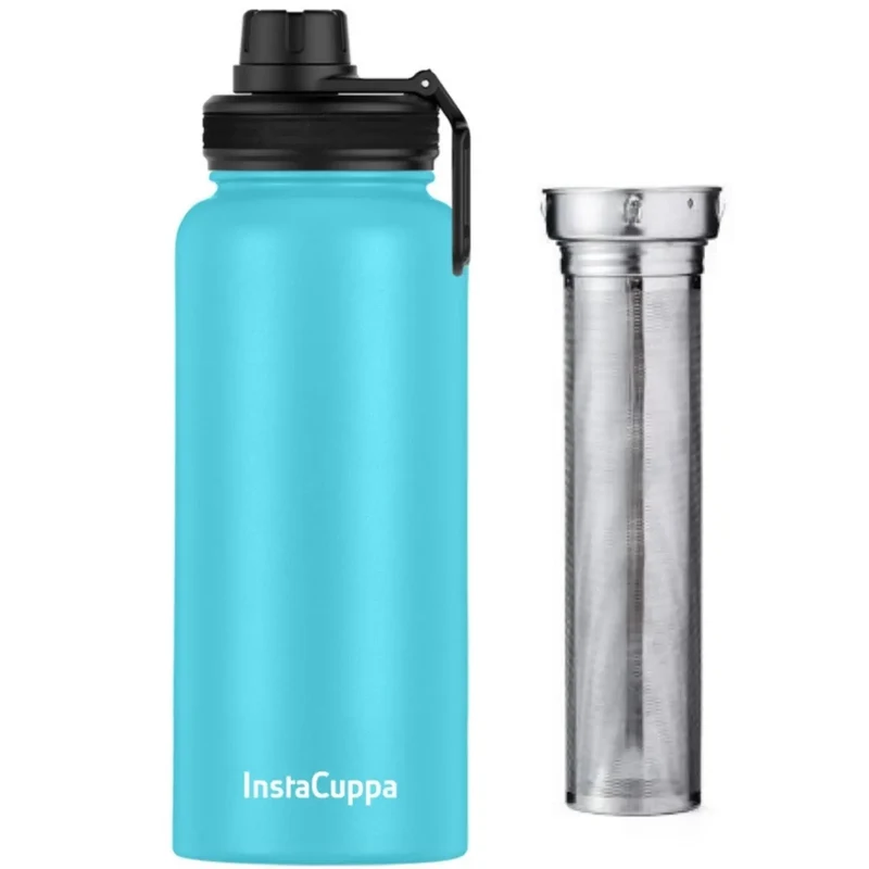InstaCuppa Thermos Fruit Infuser Water Bottle - Double Walled Vacuum Insulation, Full Length Stainless Steel Infusion Unit,