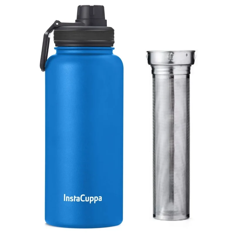 InstaCuppa Thermos Fruit Infuser Water Bottle - Double Walled Vacuum Insulation, Full Length Stainless Steel Infusion Unit,