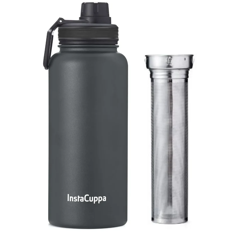 InstaCuppa Thermos Fruit Infuser Water Bottle - Double Walled Vacuum Insulation, Full Length Stainless Steel Infusion Unit,