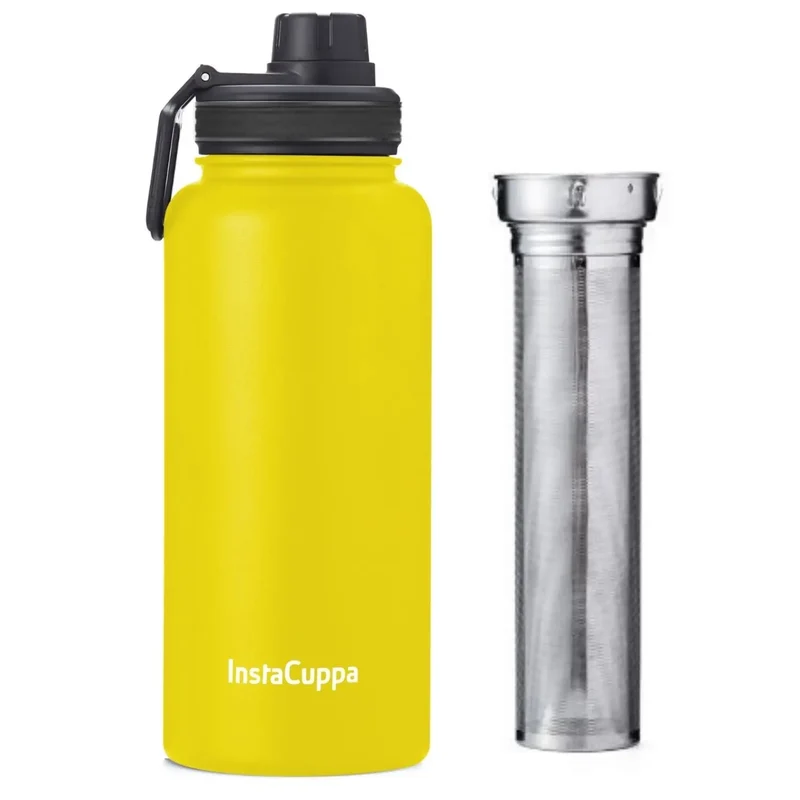 InstaCuppa Thermos Fruit Infuser Water Bottle - Double Walled Vacuum Insulation, Full Length Stainless Steel Infusion Unit,