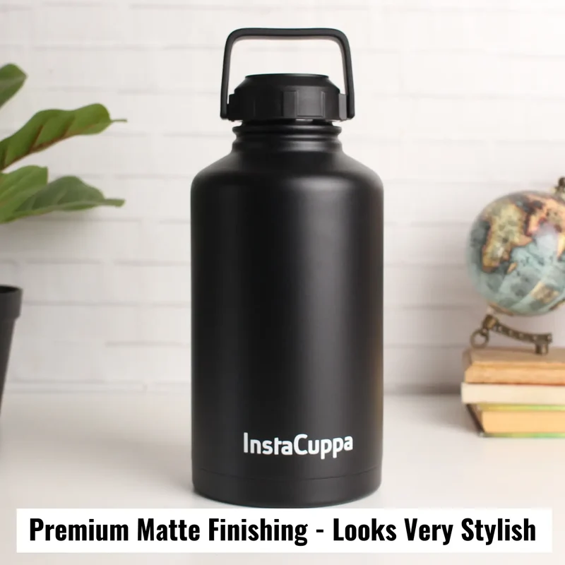 InstaCuppa Thermos Bottle 2000 mL, Double-Wall Thermos Flask, Vacuum Insulated Stainless Steel | Retains Hot and Cold Temperatures, Black