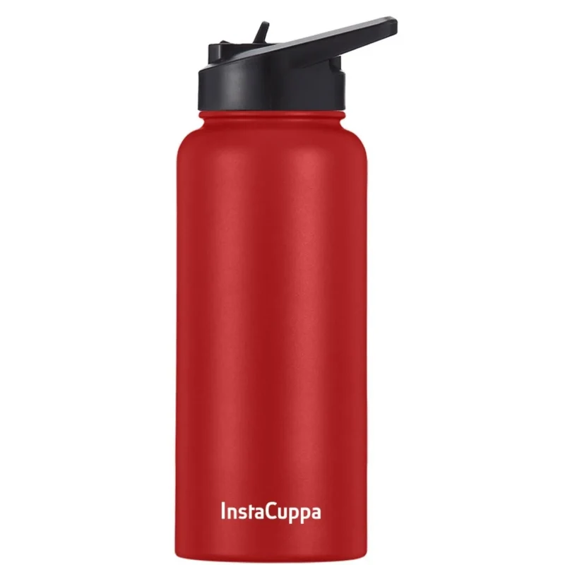InstaCuppa Stainless Steel Thermos Flask Water Bottle with Straw Sipper Lid, Double Walled Vacuum Insulation