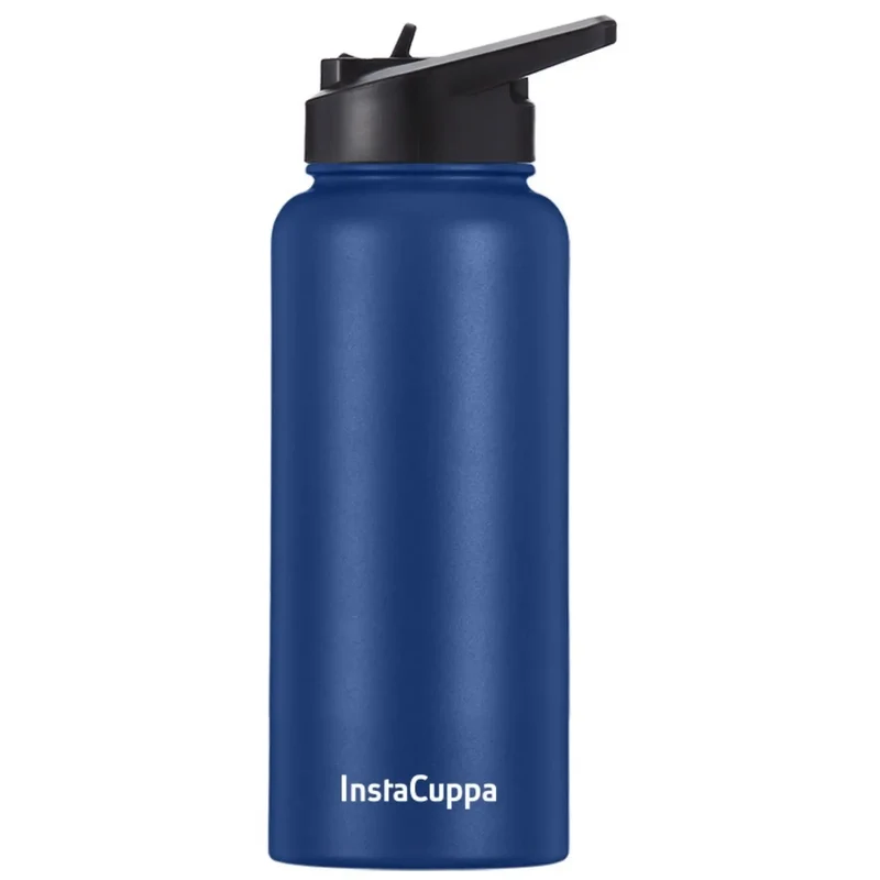 InstaCuppa Stainless Steel Thermos Flask Water Bottle with Straw Sipper Lid, Double Walled Vacuum Insulation