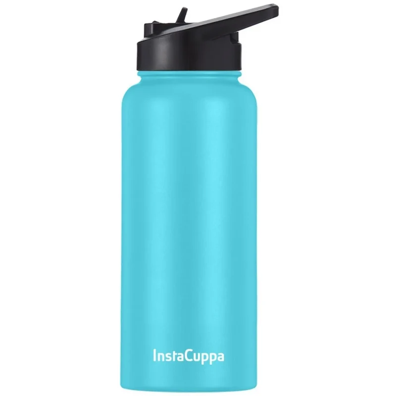 InstaCuppa Stainless Steel Thermos Flask Water Bottle with Straw Sipper Lid, Double Walled Vacuum Insulation