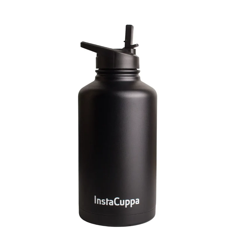 InstaCuppa Stainless Steel Thermos Flask Water Bottle with Straw Sipper Lid, Double Walled Vacuum Insulation