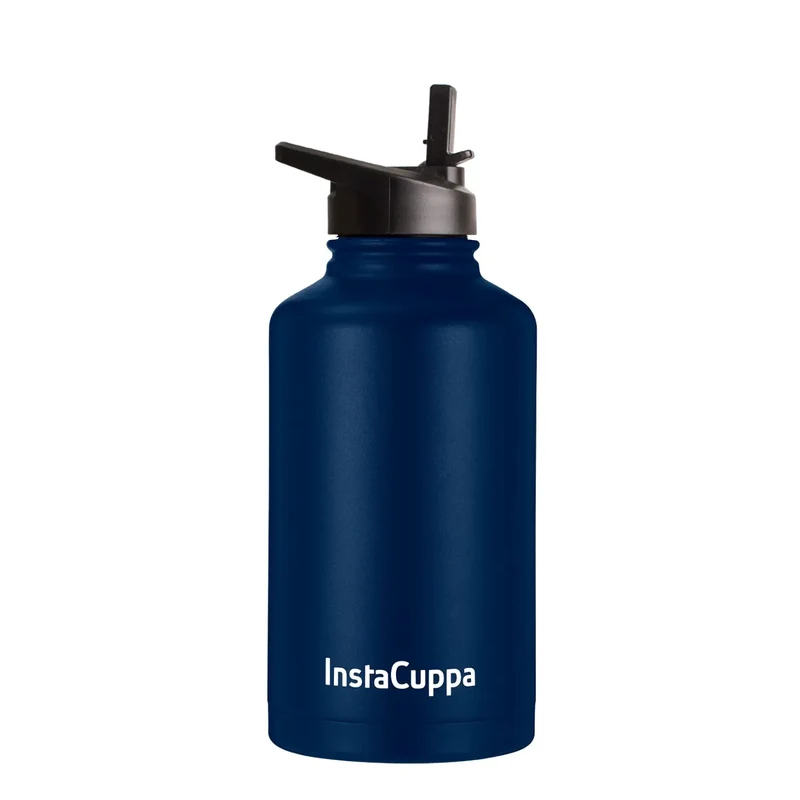 InstaCuppa Stainless Steel Thermos Flask Water Bottle with Straw Sipper Lid, Double Walled Vacuum Insulation