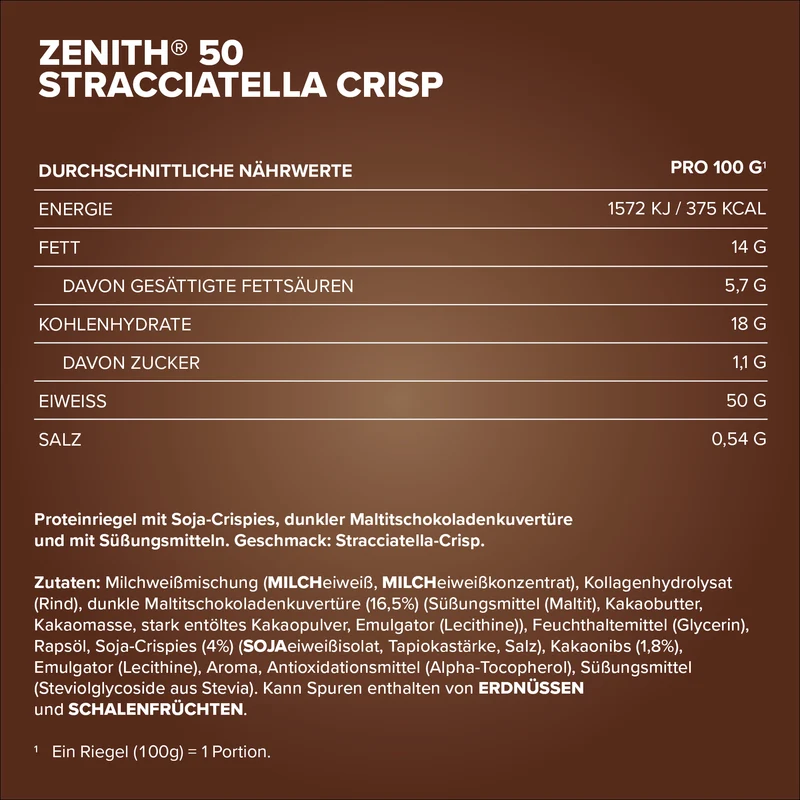 ZENITH® 50 Protein Riegel (12x100g) - Stracciatella Crisp