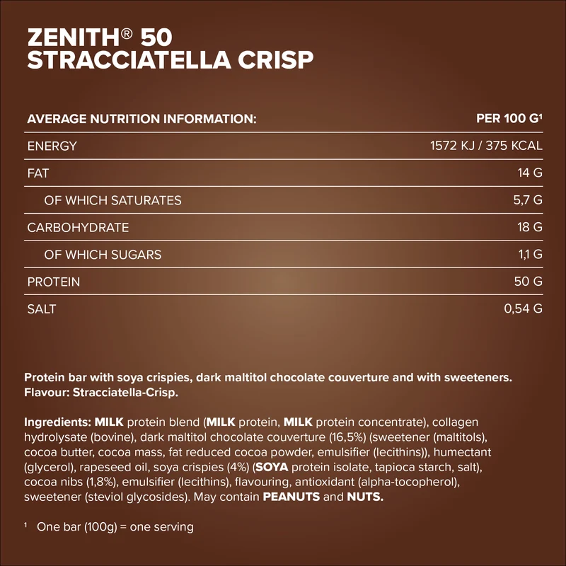 ZENITH® 50 Protein Riegel (12x100g) - Stracciatella Crisp