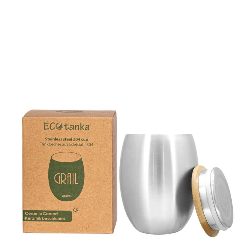 Cup - 0,35l doppelwandiger Edelstahl Trinkbecher mit Edelstahl-Bambus-Becherdeckel