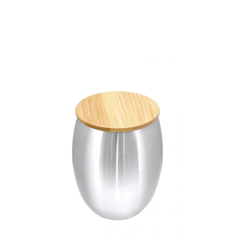 Cup - 0,35l doppelwandiger Edelstahl Trinkbecher mit Edelstahl-Bambus-Becherdeckel