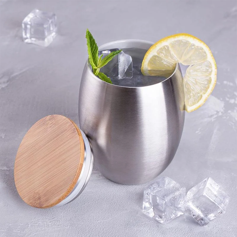 Cup - 0,35l doppelwandiger Edelstahl Trinkbecher mit Edelstahl-Bambus-Becherdeckel