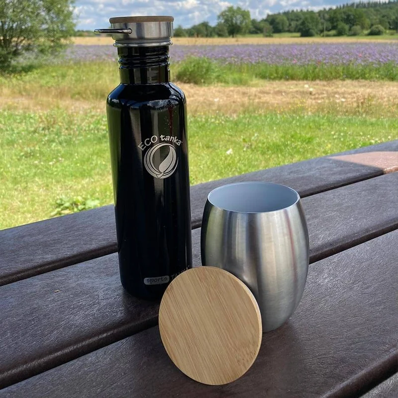 Cup - 0,35l doppelwandiger Edelstahl Trinkbecher mit Edelstahl-Bambus-Becherdeckel