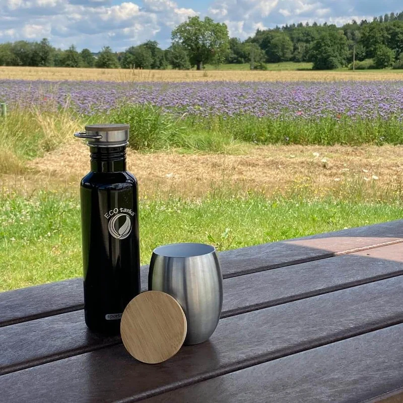 Cup - 0,35l doppelwandiger Edelstahl Trinkbecher mit Edelstahl-Bambus-Becherdeckel