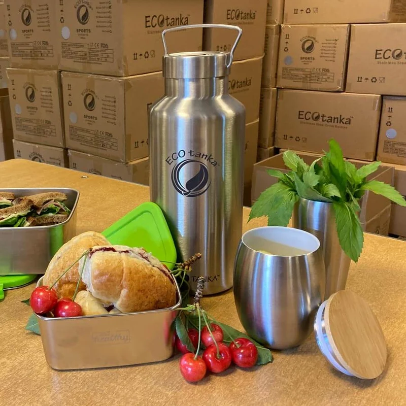 Cup - 0,35l doppelwandiger Edelstahl Trinkbecher mit Edelstahl-Bambus-Becherdeckel