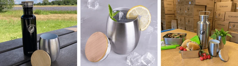 Cup - 0,35l doppelwandiger Edelstahl Trinkbecher mit Edelstahl-Bambus-Becherdeckel