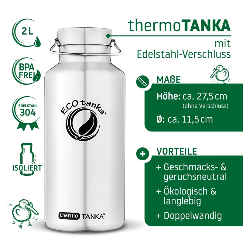 2,0l thermoTANKA™ isolierende Edelstahl Thermoflasche mit Edelstahl-Verschluss