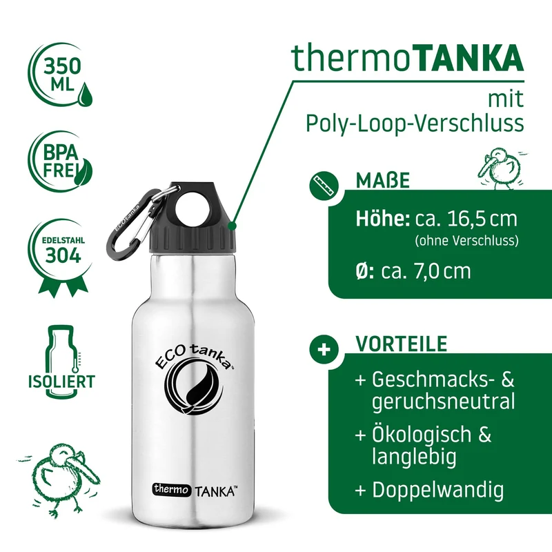 0,35l thermoTANKA™ isolierende Edelstahl Thermoflasche mit Poly-Loop-Verschluss