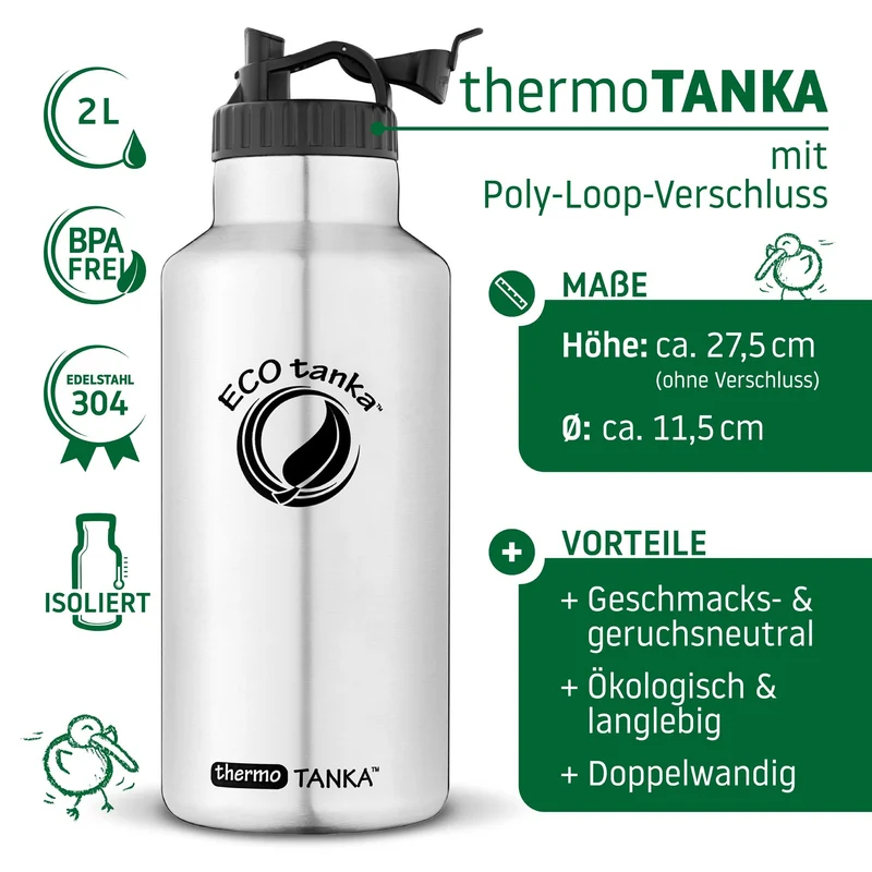 2,0l thermoTANKA™ isolierende Edelstahl Thermoflasche mit Poly-Loop-Verschluss