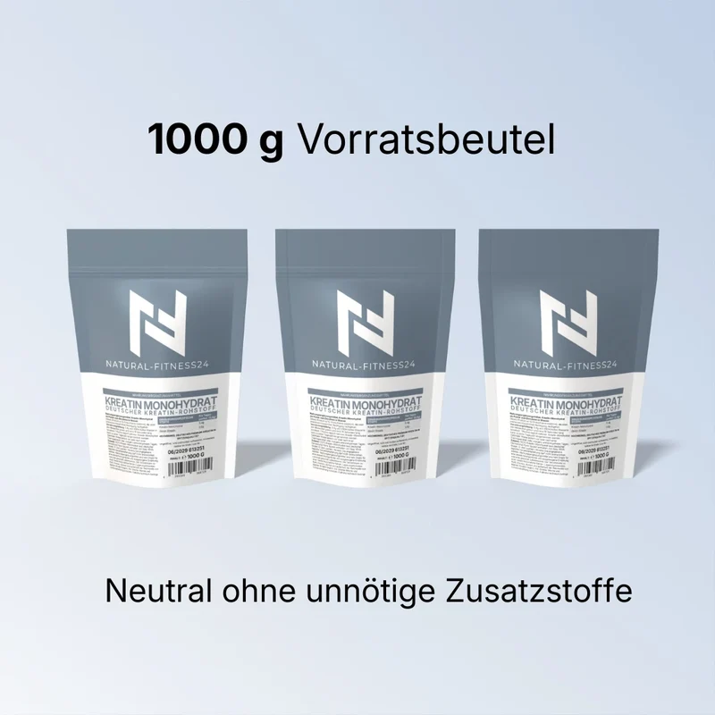 Kreatin Monohydrat Pulver 1000g – deutscher Rohstoff, Neutral