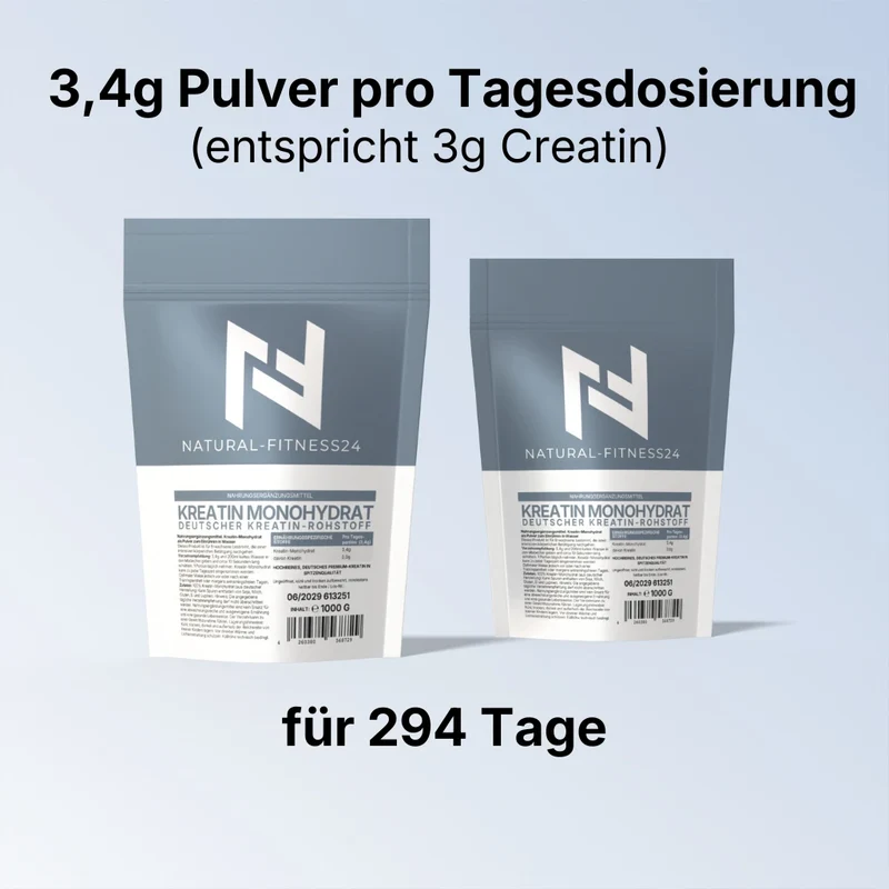Kreatin Monohydrat Pulver 1000g – deutscher Rohstoff, Neutral