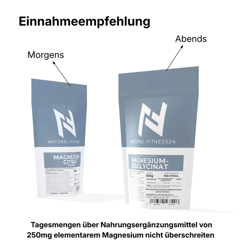 Magnesium Bundle 2x500g – Citrat morgens, Bisglycinat abends
