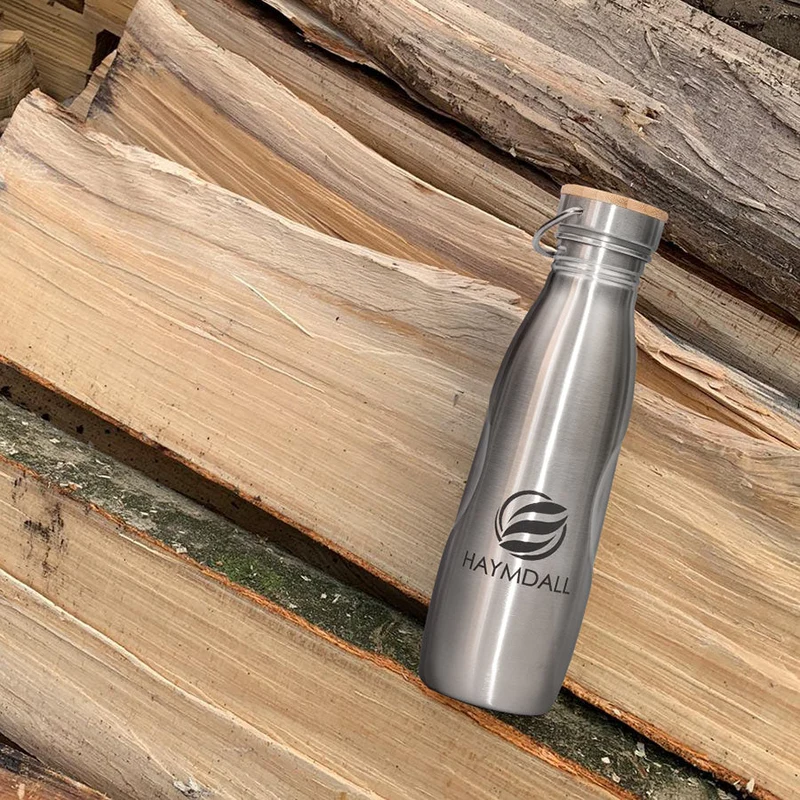 0,8l Haymdall Edition Edelstahl Trinkflasche mit Edelstahl-Bambus-Verschluss