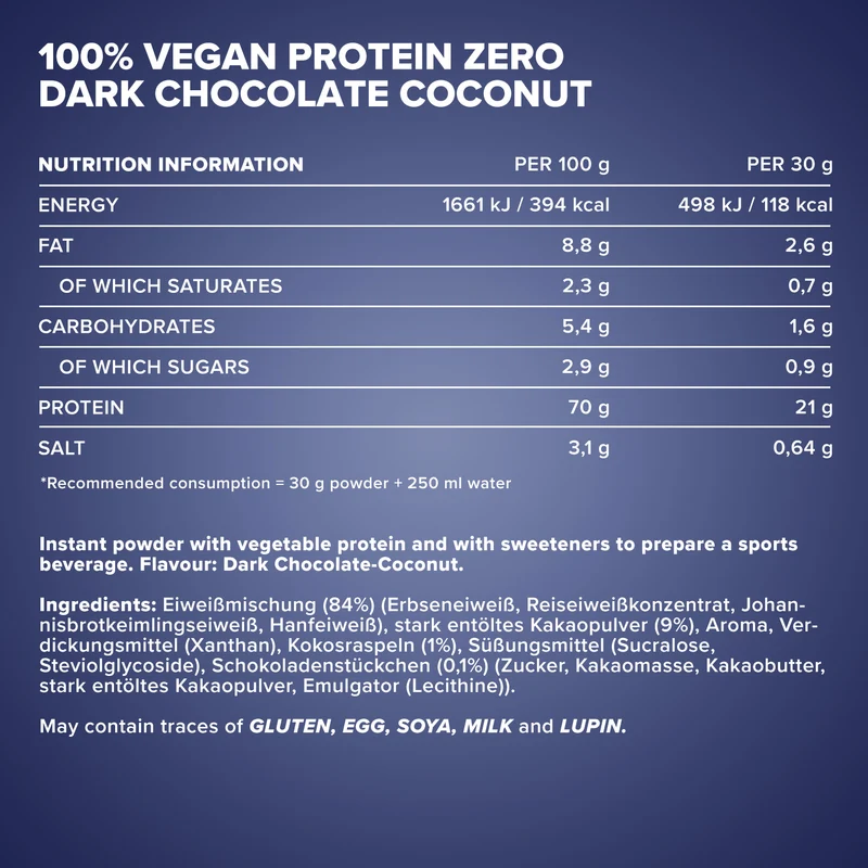 100% Vegan Protein Zero (500g) - Dark Chocolate Coconut