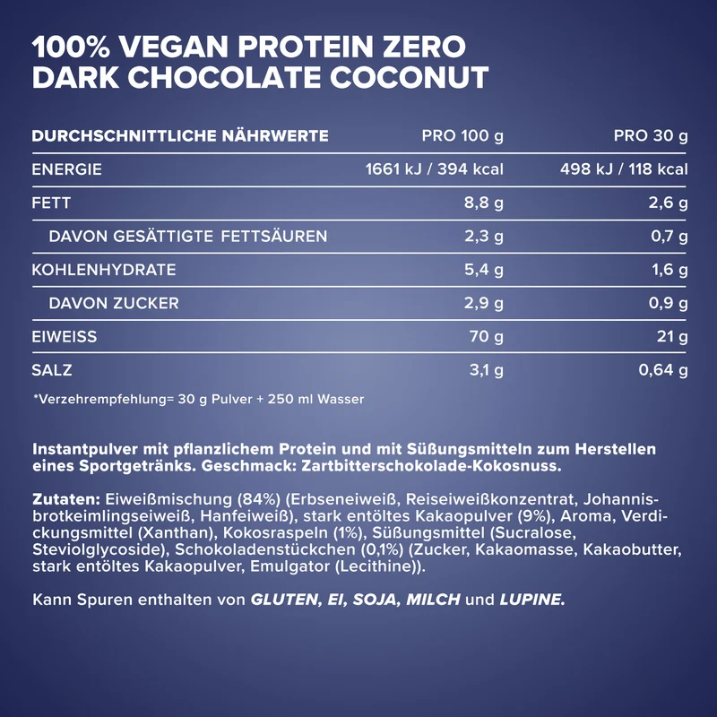 100% Vegan Protein Zero (500g) - Dark Chocolate Coconut