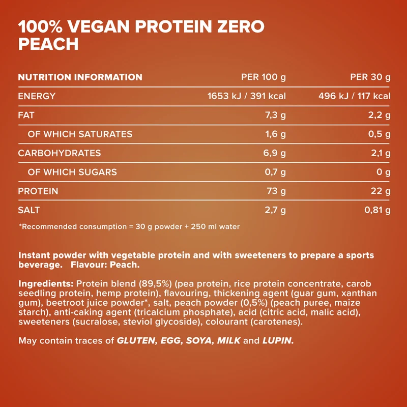 100% Vegan Protein Zero (500g) - Sweet Peach
