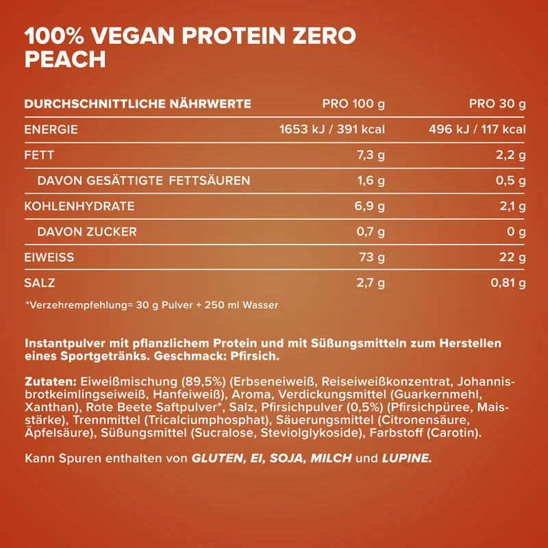 100% Vegan Protein Zero (500g) - Sweet Peach