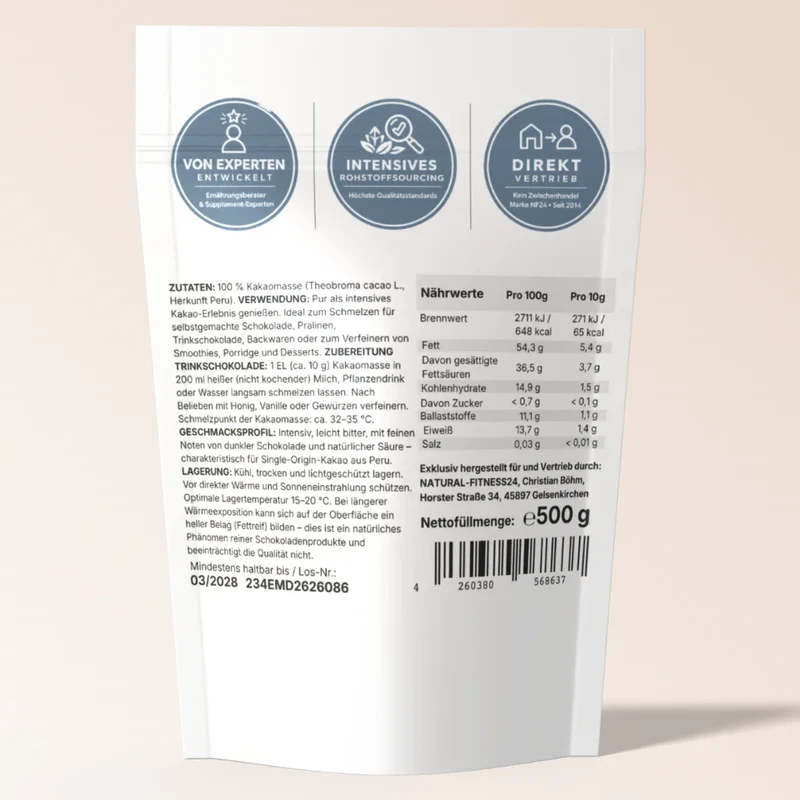 Kakaomasse Wafers 500g – Single Origin Peru für Trinkschokolade & Schokolade – vegan