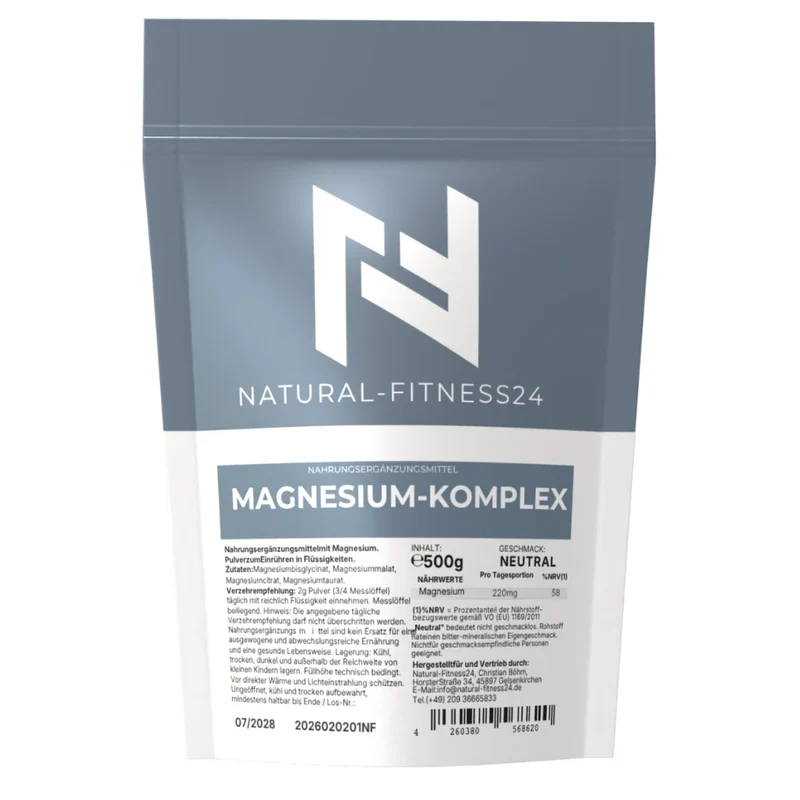 Magnesium Komplex Pulver 500 g – 4-fach Magnesium mit Bisglycinat, Citrat, Malat & Taurat