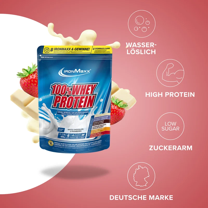 100% Whey Protein (500g) - Weiße Schokolade-Erdbeere