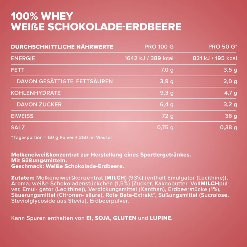 100% Whey Protein (500g) - Weiße Schokolade-Erdbeere