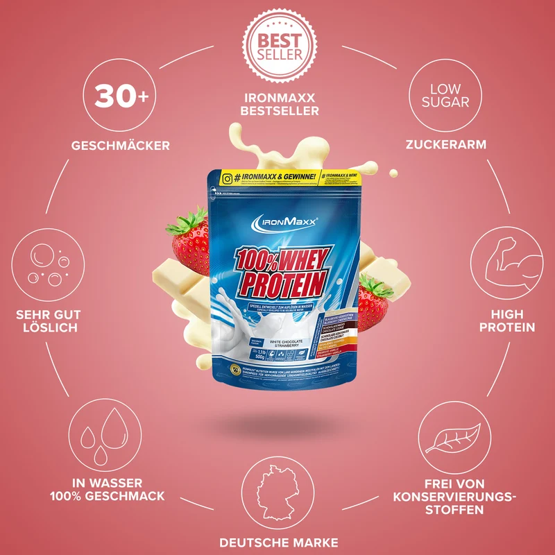 100% Whey Protein (500g) - Weiße Schokolade-Erdbeere