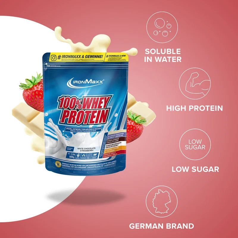 100% Whey Protein (500g) - Weiße Schokolade-Erdbeere
