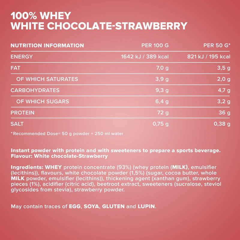 100% Whey Protein (500g) - Weiße Schokolade-Erdbeere