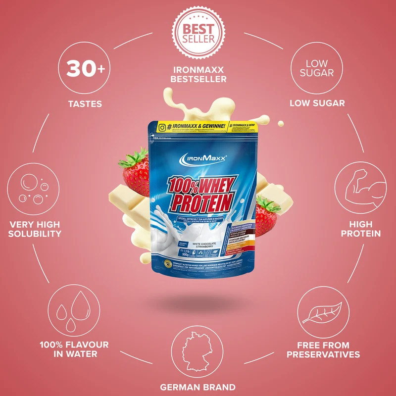 100% Whey Protein (500g) - Weiße Schokolade-Erdbeere
