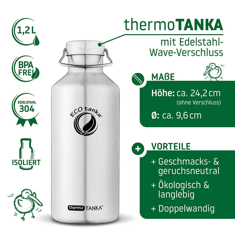 1,2l thermoTANKA™ isolierende Edelstahl Thermoflasche mit Edelstahl-Wave-Verschluss