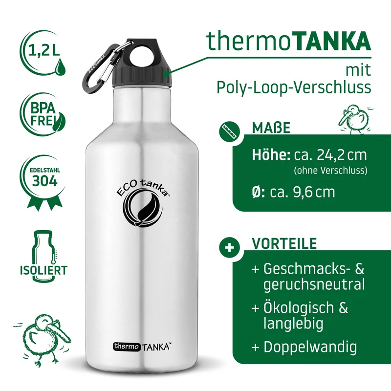 1,2l thermoTANKA™ isolierende Edelstahl Thermoflasche mit Poly-Loop-Verschluss